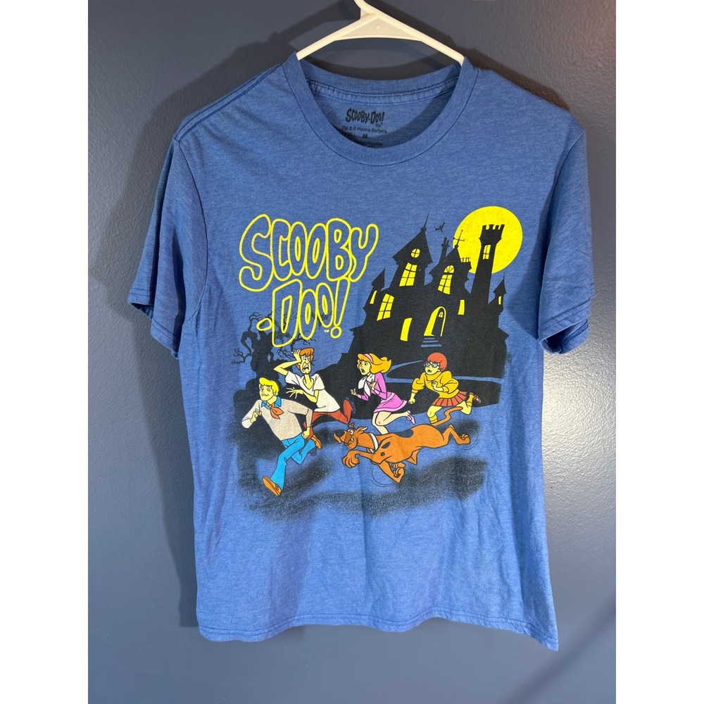 Scooby-Doo Graphic T-Shirt Men's Medium Blue Haunted House Mystery Machine Crew